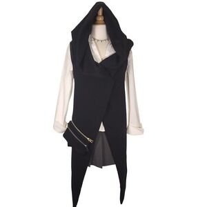 La Haine Inside Us Black Hooded Gilet Avant-garde Vest with Pocket‎ Size M